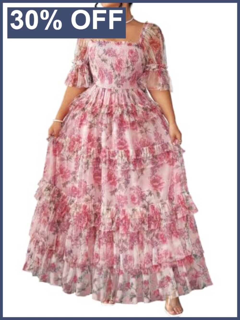 Elegant Floral Embroidered Mesh Inlay Knitted Regency Dress Plus Size High